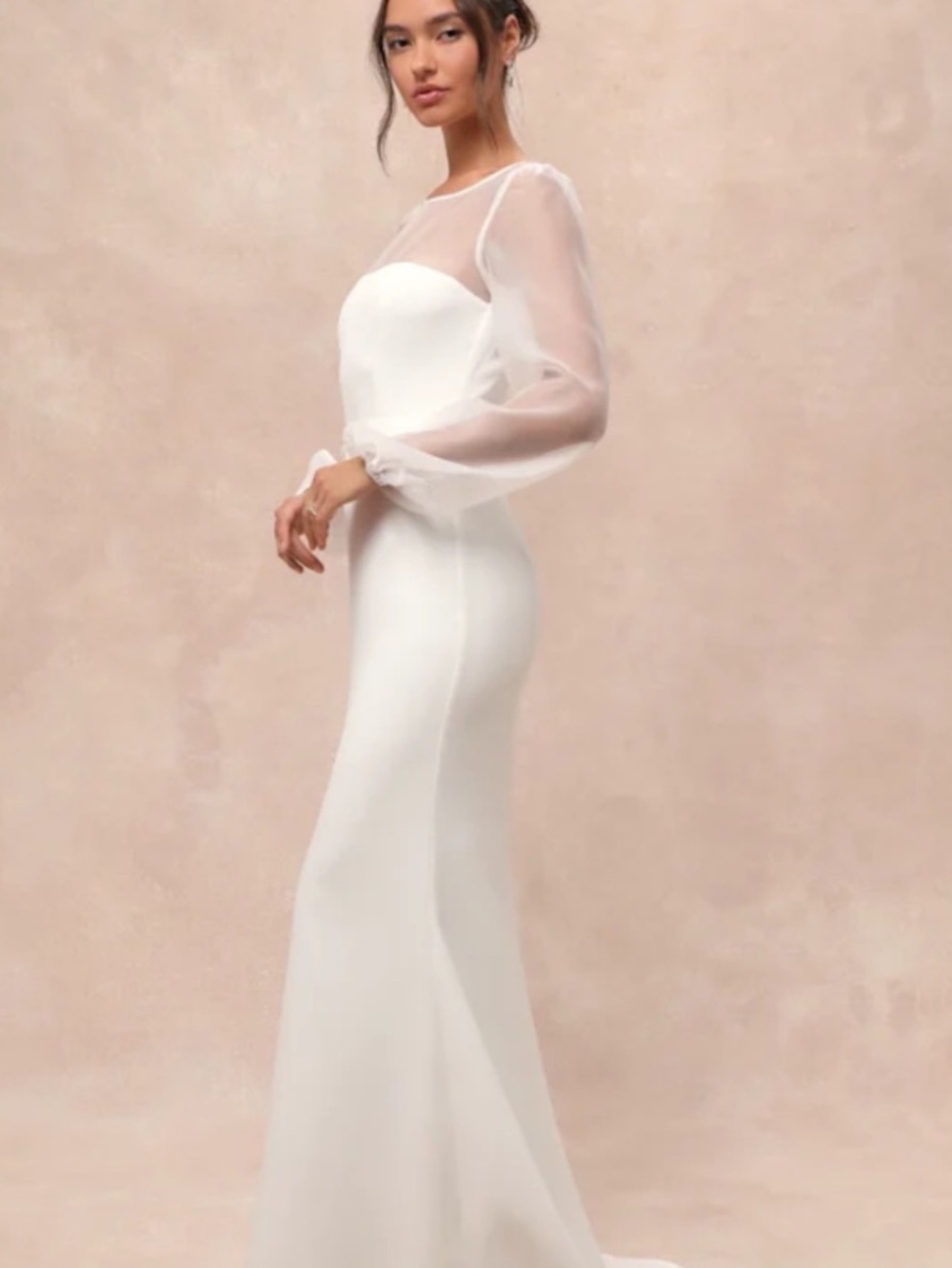 New Lulus Immaculate Romance Elegant White Sheer-Sleeve Bridal Gown Sz 3X